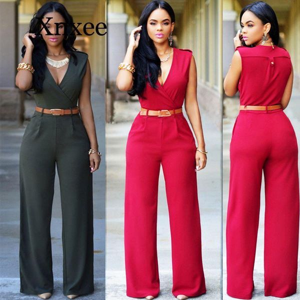 

women's jumpsuits & rompers women sashes high waist v-neck loose wide leg pants summer jumpsuit casual overalls for female, Black;white