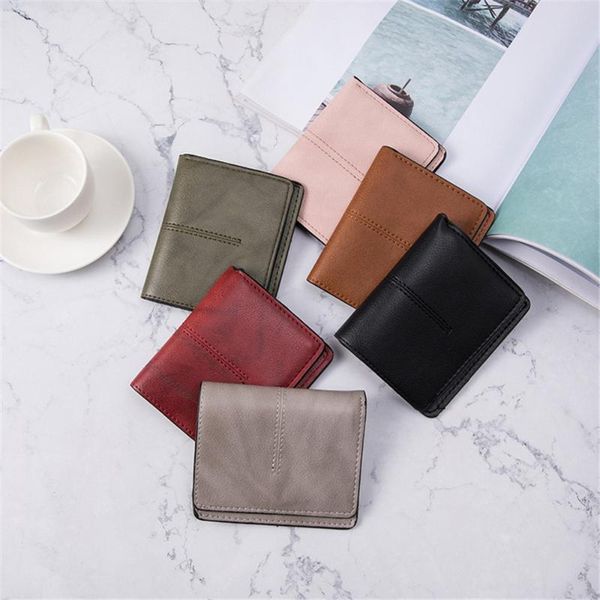 

card holders fashion short wallet case pocket slim id multi-slot holder package women solid color pu leather coin purse, Brown;gray