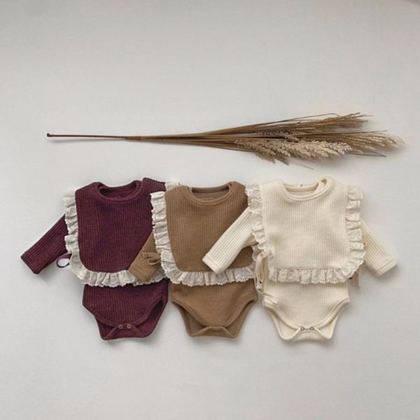 

rompers born baby rompers+vest suit girl clothes thick knitted cotton one-piece long-sleeved bodysuits with lace, Blue