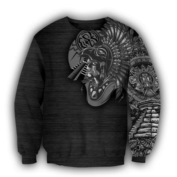

men's hoodies & sweatshirts cloocl aztec print 3d all over warrior mexican men streetwear women pullovers harajuku clothing, Black
