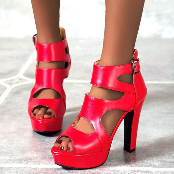 

2021 trendy summer fashion peep toe platform high heels zipper woman shoes party sandals plus size 50, Black