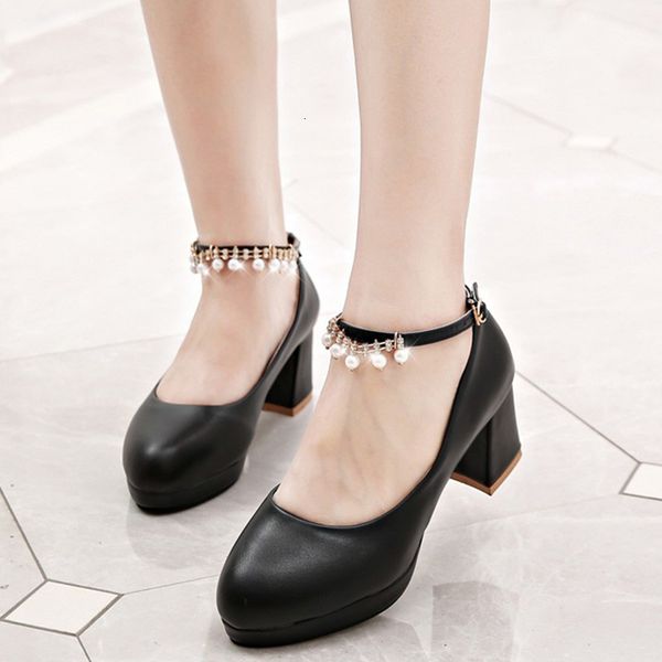 

2021 new fashion string bead women pu leather high heels shoes woman pink pointed toe spring pumps lady gxh2, Black