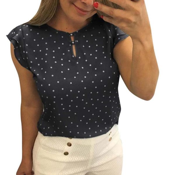 

feitong office blouse women casual dot print womens and blouses short sleeve elegant shirt blusas mujer de moda 2021, White