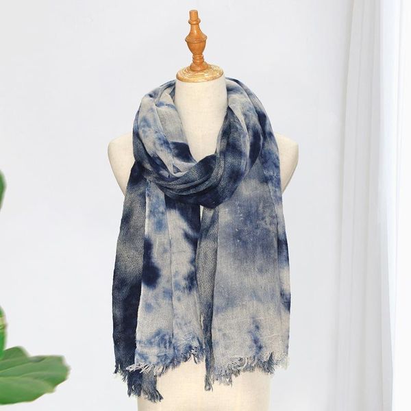 

bpp women's winter warm soft scarf business style handmade tie-dye cotton linen scarf gradient color comfortable shawl2021, Blue;gray