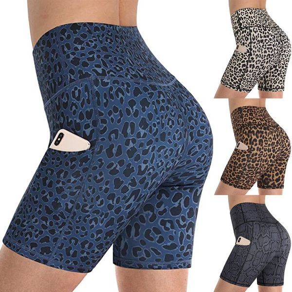 

gym jogging running leopard shorts women tall waist lifting push up tight sports pocket fitness yoga short, White;black