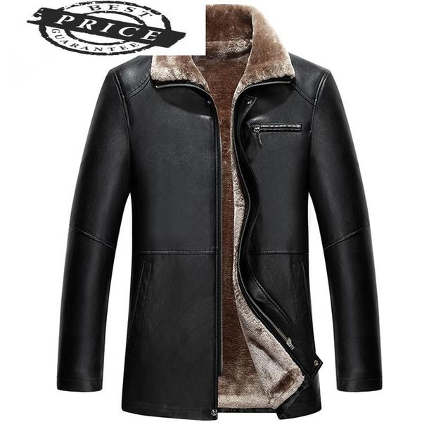 

men's fur & faux coats men leather jacket brand pu outerwear business winter male fleece 29994-6, Black