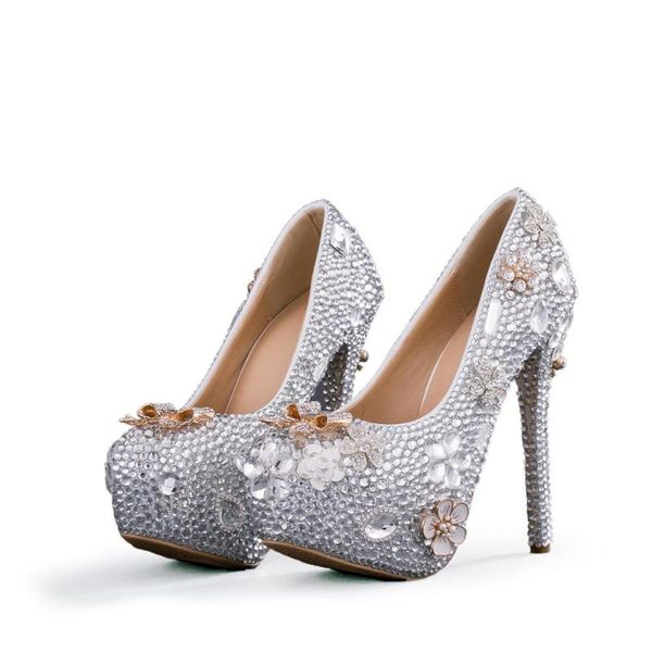 

dress shoes fashion crystal wedding high heels waterproof platform round head stiletto large size women's singles, Black