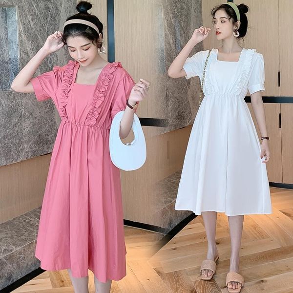 

maternity dresses 00656# dress spring autumn cotton long sleeves loose stylish mid-long pregnant women mom, White