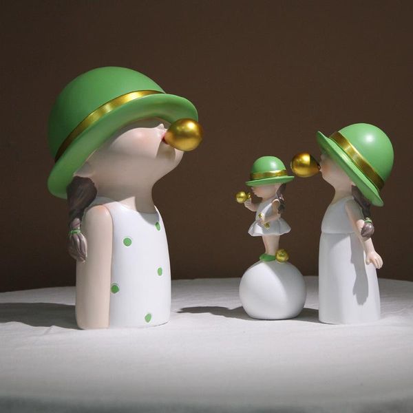 

decorative objects & figurines creative cute bubble blowing girl simple home soft decoration porch model room modern handicraft