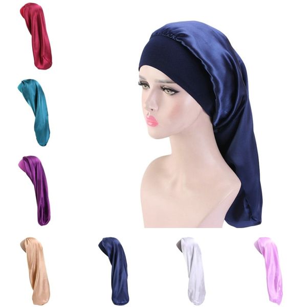 Berretto lungo in raso Berretto da notte Berretto da notte in seta con ampia fascia elastica Cappelli da notte extra large per le donne Trecce Capelli ricci naturali