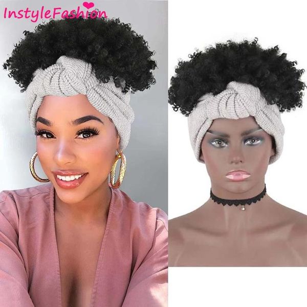 

synthetic wigs headband wig afro short curly for black women head wrap with colorful kinky bangs