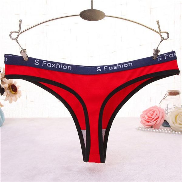 

women's panties ladies pure cotton thongs one-piece t-shaped seamless stitching breathable letters fashion soft underwear, Black;pink