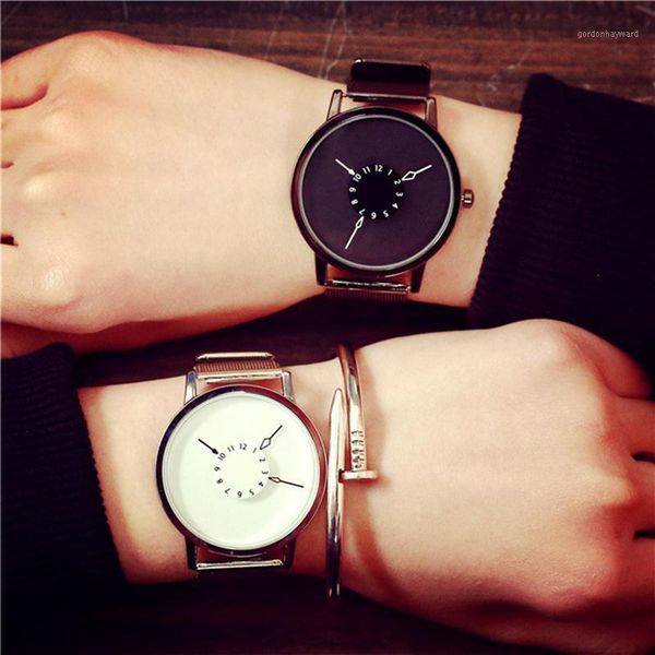 

fashion brand creative wrist watch men women black white clock casual stainless steel quartz lovers' wristwatches girl gifts, Slivery;brown
