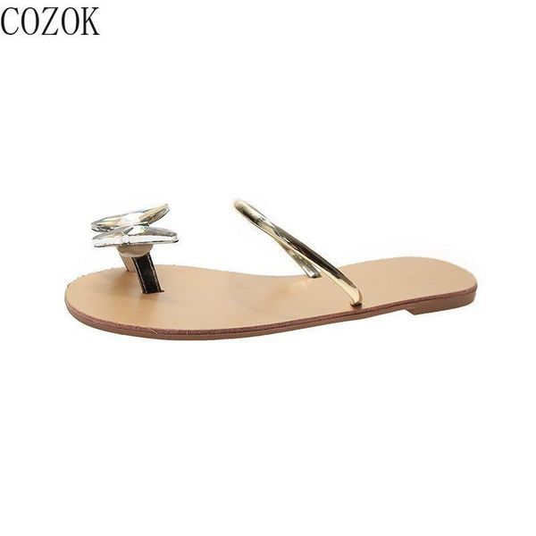 

2021 new women's slippers fashion all-match simple vamp metal bow decoration trend outer wear women's slippers, Black