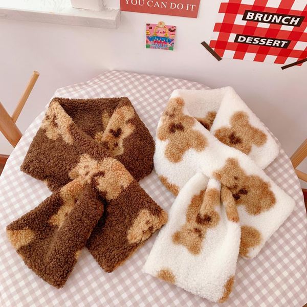 

scarves women autumn winter scarf warm bear print ladies plush brown color soft year's gift, Blue;gray