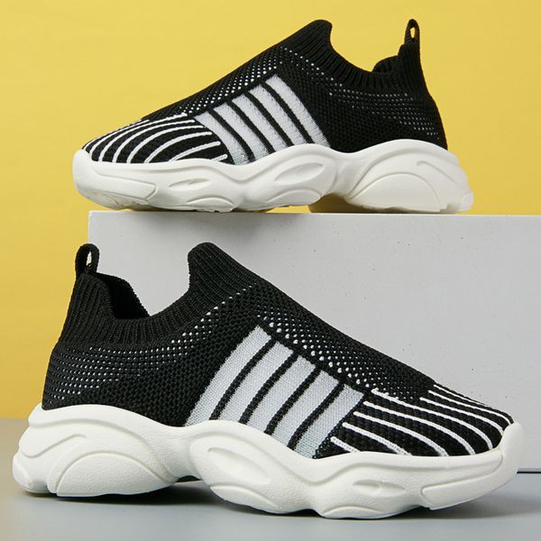 

baby shoes children's summer kicking striped breathable flying woven walking, Black