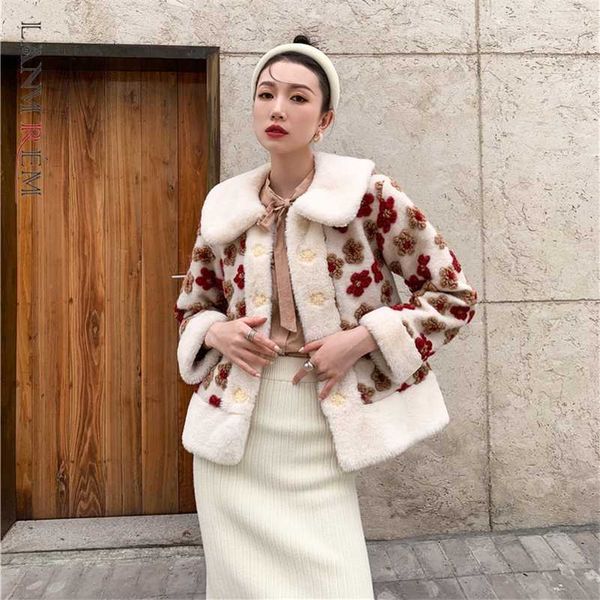 

lanmrem winter turn-down collar fashion chinese single-breasted streetwear jacquard multi color women woolen coat 2a1808 211018, Black