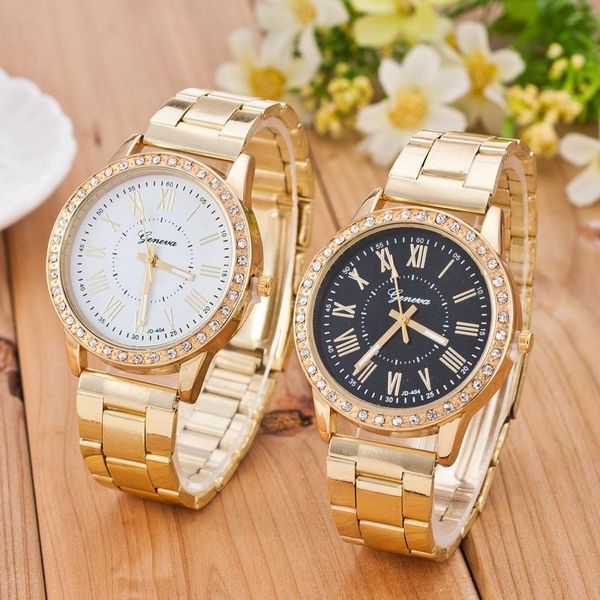 

wristwatches 2021 fashion women watches geneva classic diamond gold wristwatch ladies watch dress clock relogio masculino, Slivery;brown