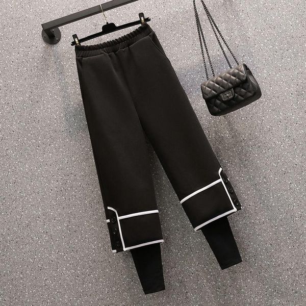 

women's pants & capris japanese fashion fake two piece black streetwear women vintage plus size pantalones de mujer baggy casual thicke, Black;white