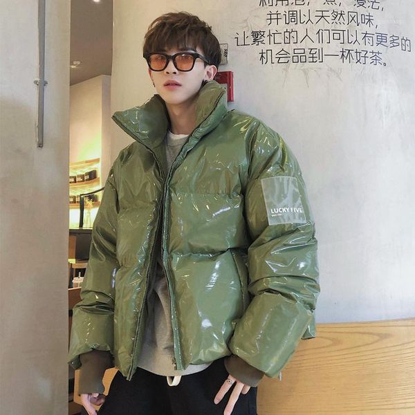 

men's down & parkas aremomuwha winter collar loose bright leather fabric jacket wind thick warm coat men women couple purple cotton clo, Black