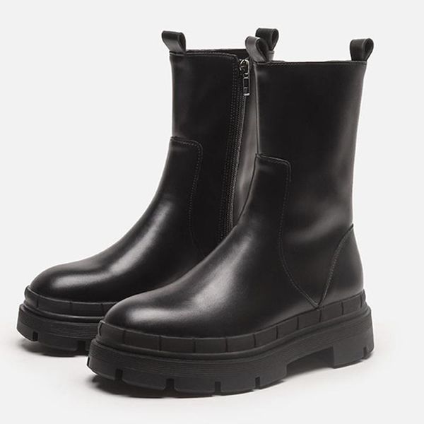 

boots women's 2021 solid color zipper punk ladies designer shoes thick bottom female ankle short autumn winter footwear, Black