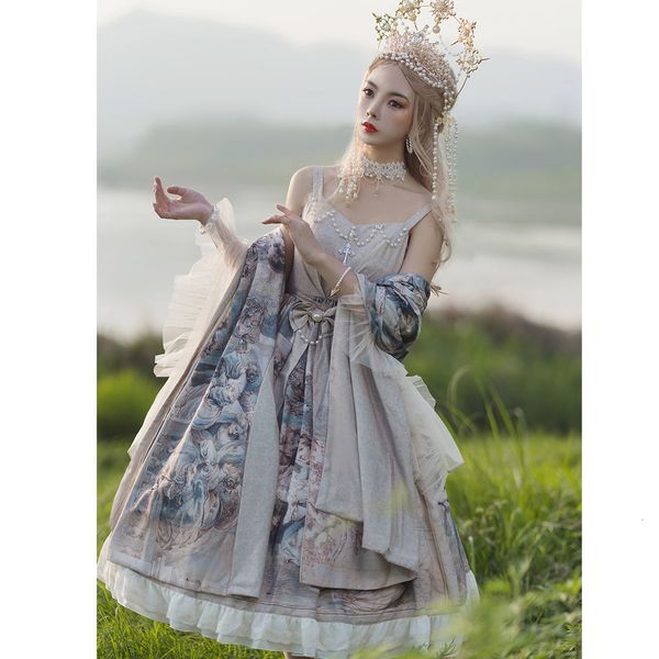 

luxury casual dresses oil painting handle court gorgeous dream drs jsk suspender lolita skirt 3, Black;gray