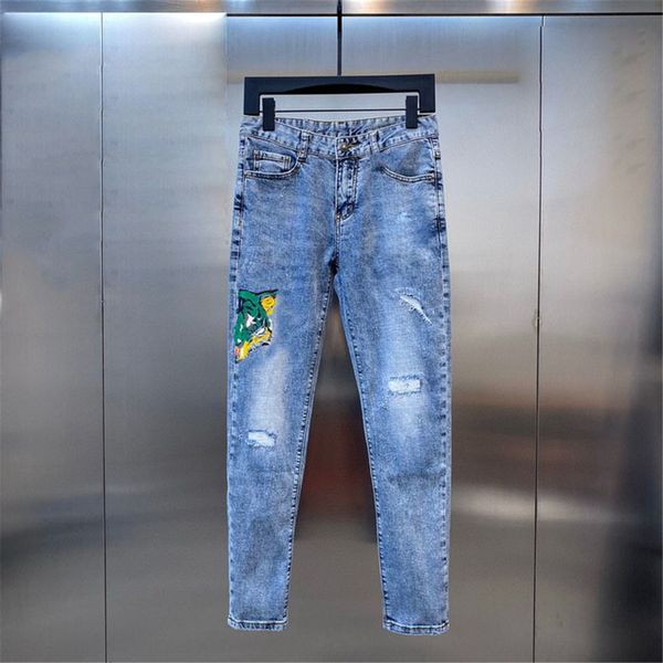 

brand pants and jeans shorts mens jeans fashion skinny straight slim ripped elastic casual motorcycle biker stretch deni, Blue