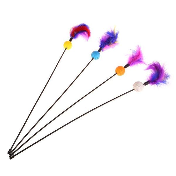 

cat toys stick feather ball funny interactive kitten pet teaser plastic dropship