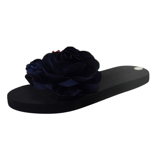 

slippers vogue women summer slipper non-slip flat-bottom beach sandal seaside vacation shoe fashion flower round toe june, Black