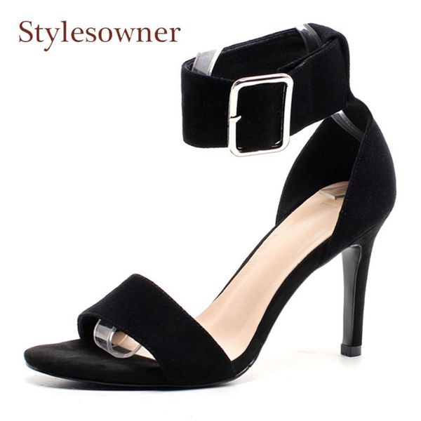 

dress shoes stylesowner lady black stiletto heel sandals buckle strap open toe 9cm women party suede gladiator