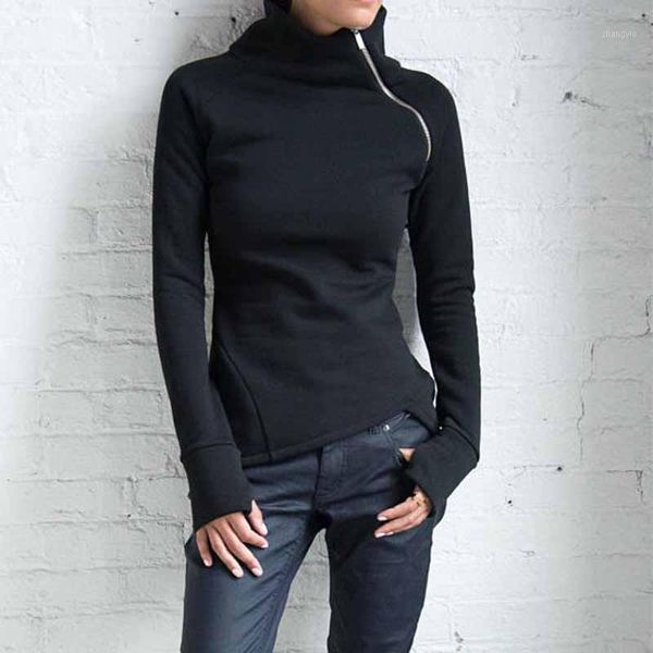 

women sweatshirt casual solid blouse long sleeve pullover turtleneck zipper sweatshirt casual fashion winter women new style1, White;black