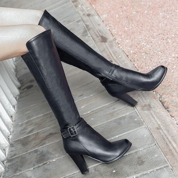 

fashion new winter round toe high versatile boots, Black