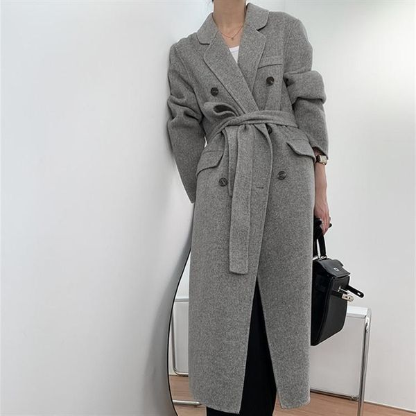 

women's wool & blends korea dongdamen custom-made double-sided woolen coat ins suit collar cashmere fashion 3202, Black