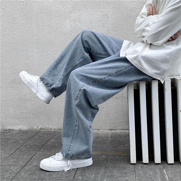 

men's jeans fashion loose straight casual wide leg pants mans streetwear korean hip hop trousers male, Blue