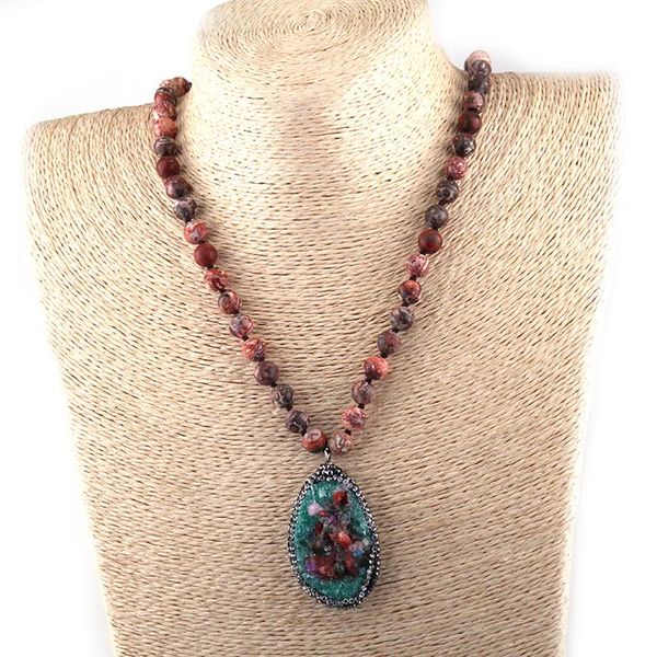 

pendant necklaces fashion natural stone long knotted necklace women lariat, Silver