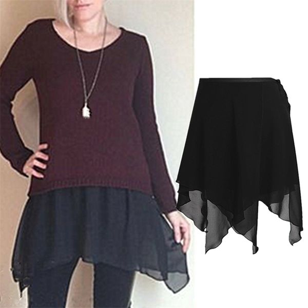 

women irregular chiffon skirt extender a-line half extended shirt 210708, Black