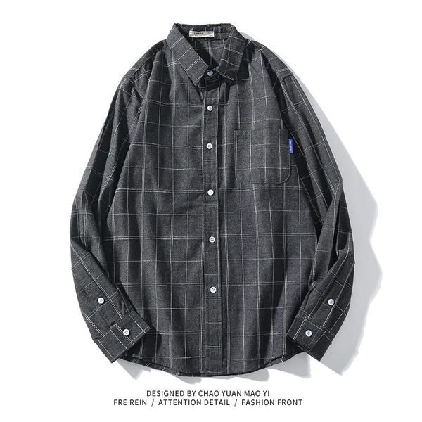 

men's casual shirts spring plaid shirt long sleeve lapel coat, White;black