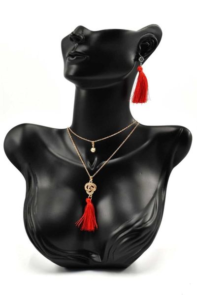 

earrings & necklace women's fashion jewelry gold color design geometric detailed tassels, Silver