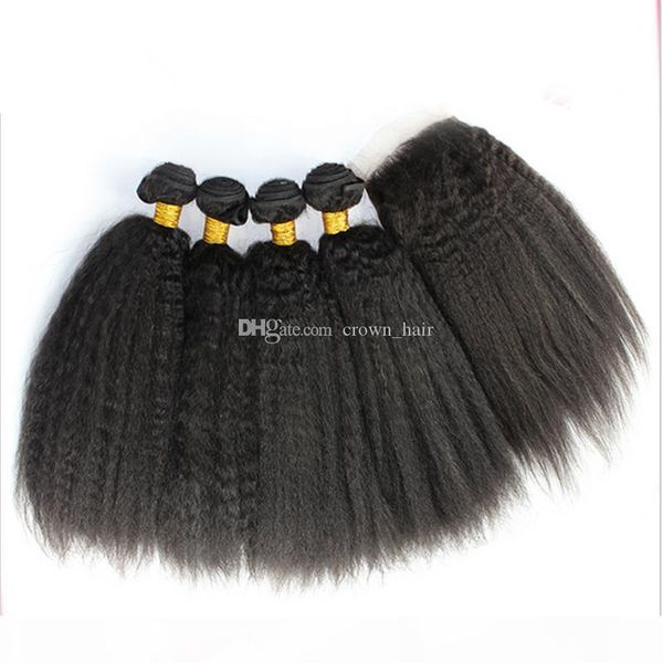 

selling kinky straight hair 4bundles with lace closure 4x4 coarse yaki lace closure with hair extensions 5pcs lot for black woman
