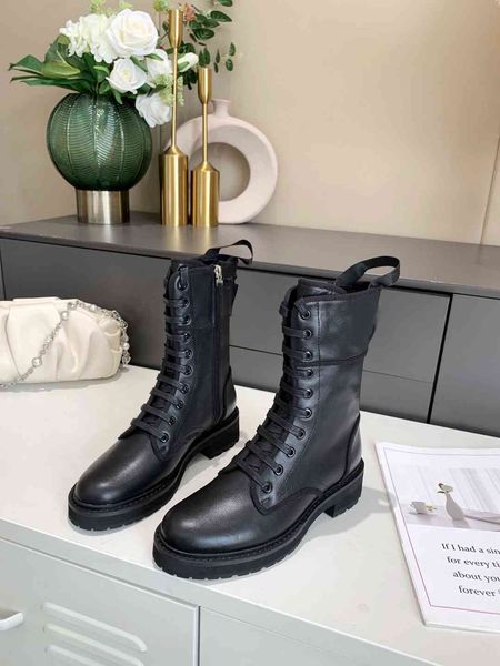 Luxuosa marca fd mulheres metade botas outono rodada dedo do pé torrado botinhas senhoras cavaleiro vaca couro lacing martin inverno tamanho 35-41