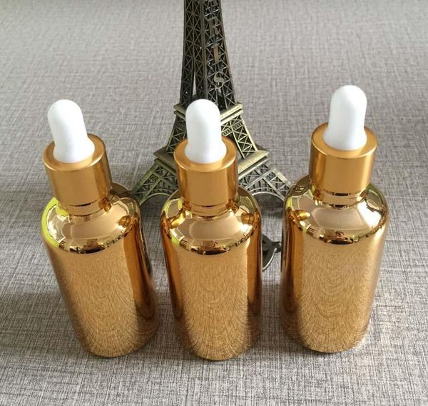 

264pcs/lot 50ml high temperature gold plated refillable empty dropper bottle,glass essential oil bottle,perfume subpackage jar