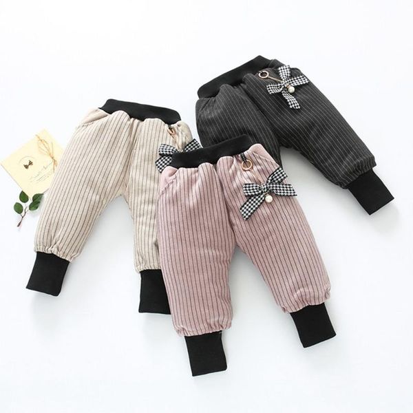 

outfits warm winter girls pants baby infants kids children clothes bow velvet thicken sriped pants long trousers sale, Blue