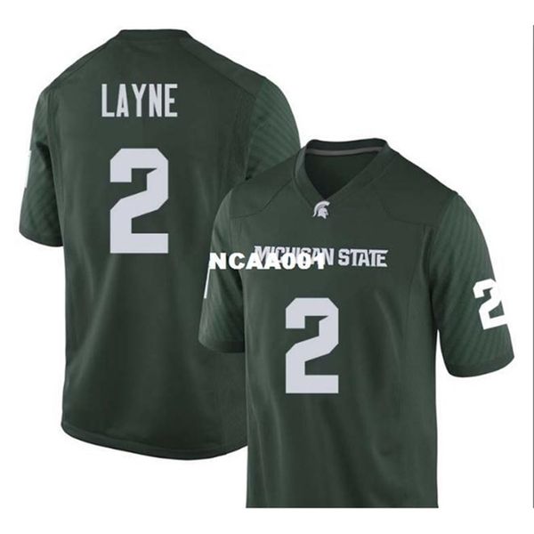 

668 michigan state spartans justin layne #2 real full embroidery college jersey size s-4xl or custom any name or number jersey, Black