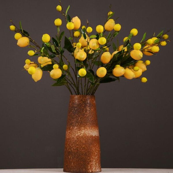 

decorative flowers & wreaths simulation green plant artificial fruit flower yellow tree branch for home table diy wedding decoration