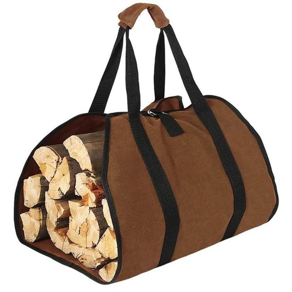 

storage bags durable firewood bag waxed canvas outdoor camping wood log carrier holder with handles