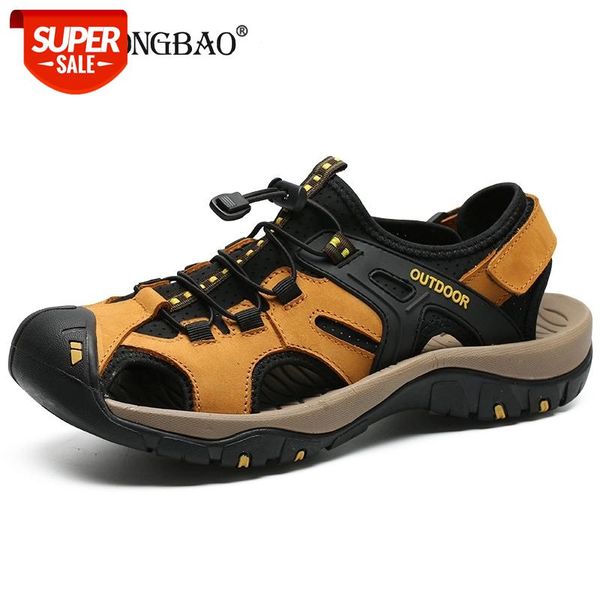 

brand new men summer sandals leather casual shoes man style beach sandals fashion velcro men big size 38-48 #aq4k, Black