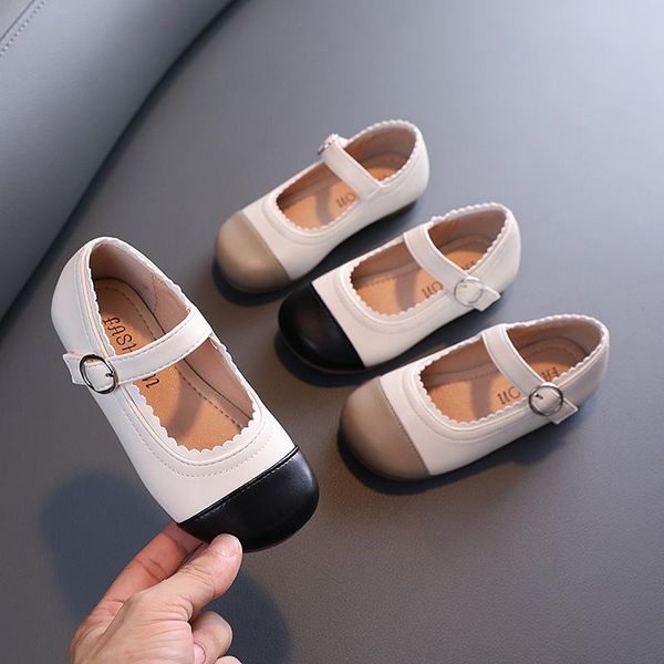 

flat shoes autumn girls leather princess soft sole student children, Black;grey