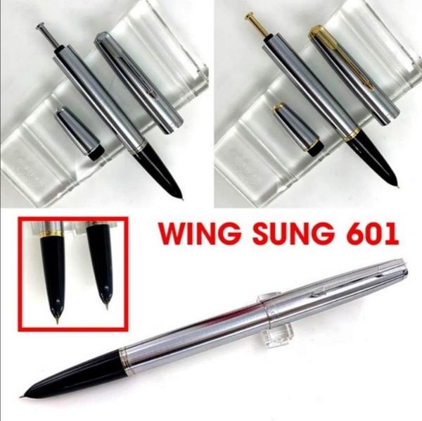 

wing sung 601 vacumatic fountain pen steel ink pen piston type fine nib golden/silver clip stationery office school supplies