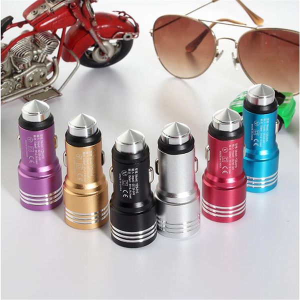 

3.1a safety hammer aluminium metal dual usb car charger for iphone xr xs 7plus ipad android phone 2 ports usb output fast charge adapter