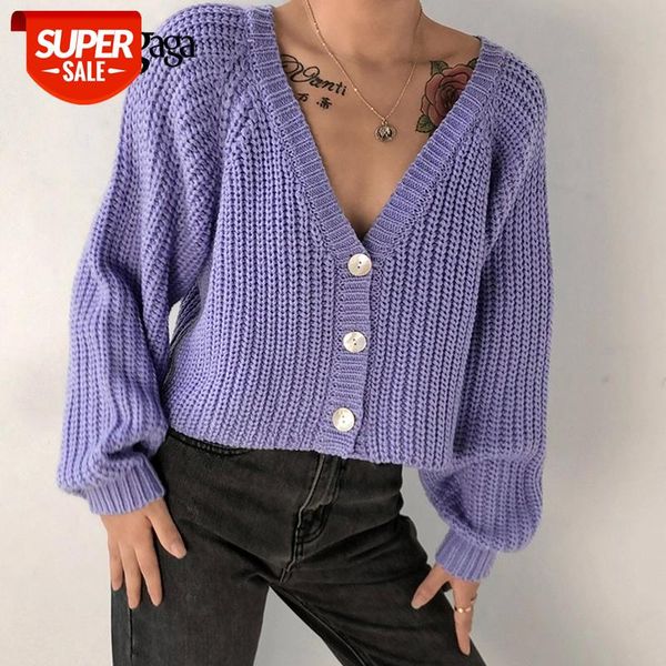

darlingaga casual solid v neck cropped woman sweaters cardigan batwing sleeve single breasted jacket coat knitted sweater autumn #mu1d, White